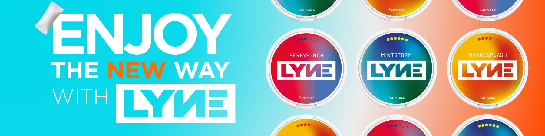 LYNE Banner mit Text und den LYNE Pouches