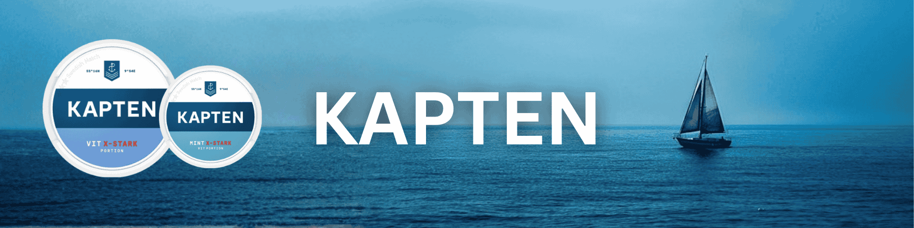 Kapten Snus Banner mit verschiedenen Sorten und Boot