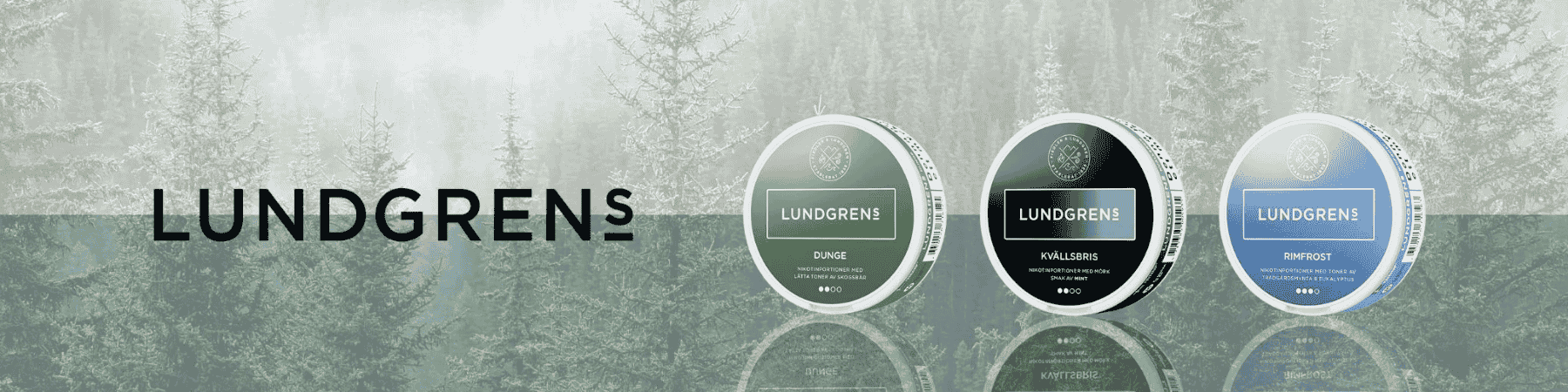 Lundgrens Snus Brand Banner mit drei Dosen
