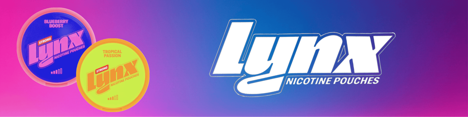 Lynx nicotine pouches brand banner pink und blau