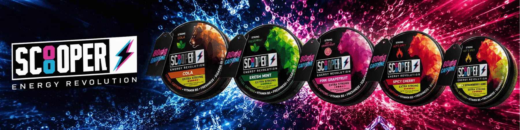 Scooper Energy Pouches mit 80mg Koffein Banner Schweiz