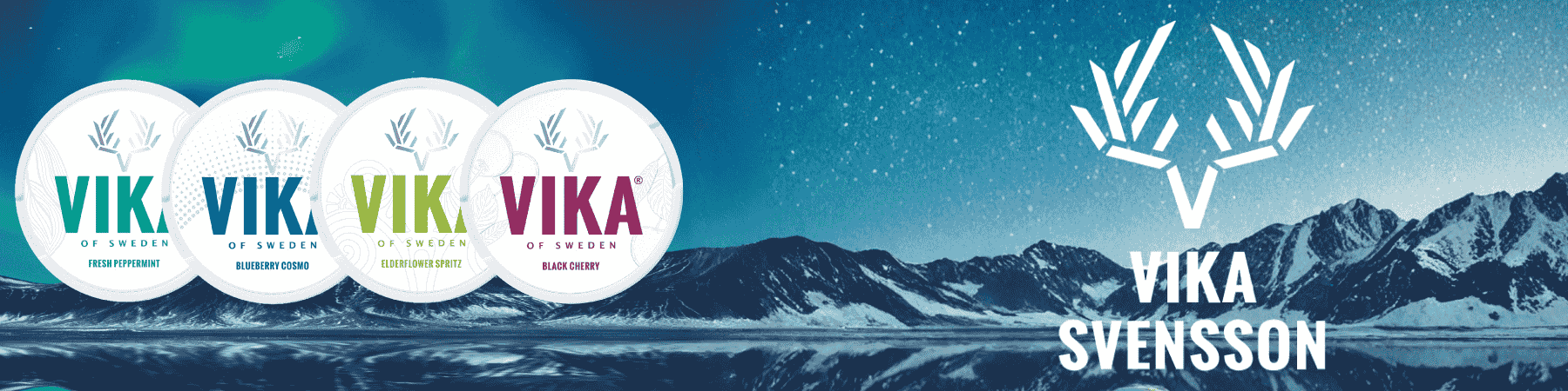 VIKA Brand Banner mit diversen Snus und Nikotinbeutel