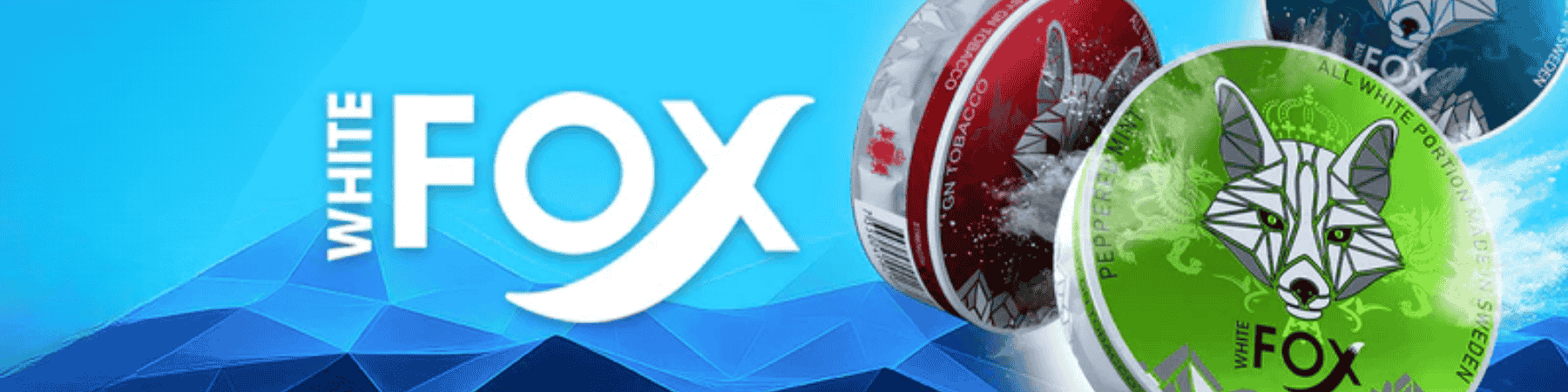 White Fox Banner mit Logo und diversen Nikotinbeuteln