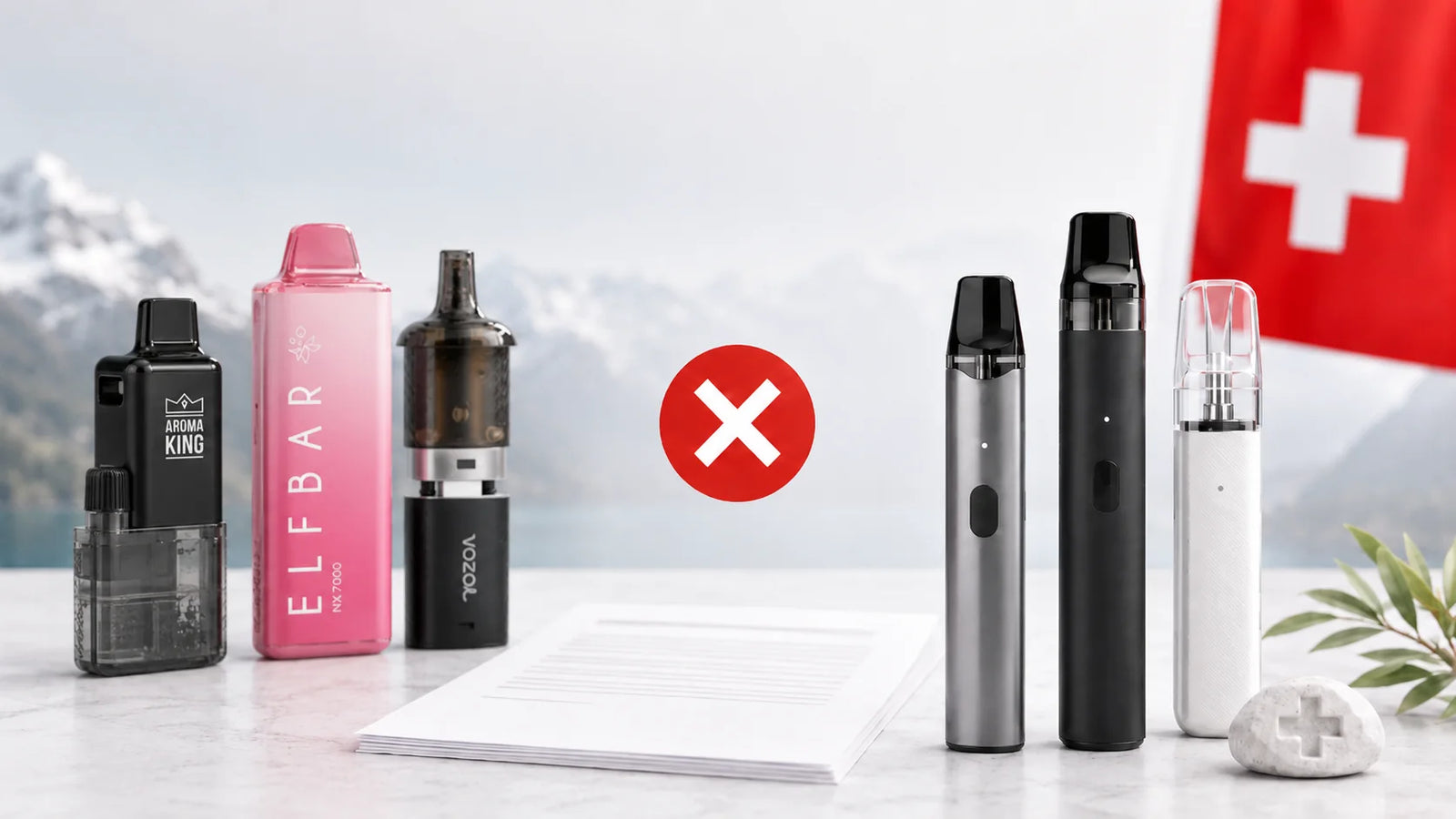 Betroffene Big-Puff-Vapes und weiterhin verfügbare Pod-Systeme in der Schweiz