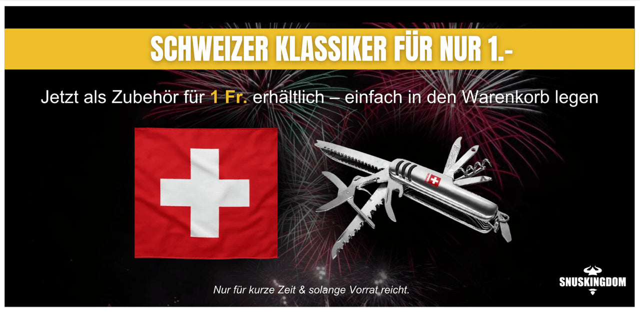 Startseiten Kachel mit Schweizerfahne und Sackmesser