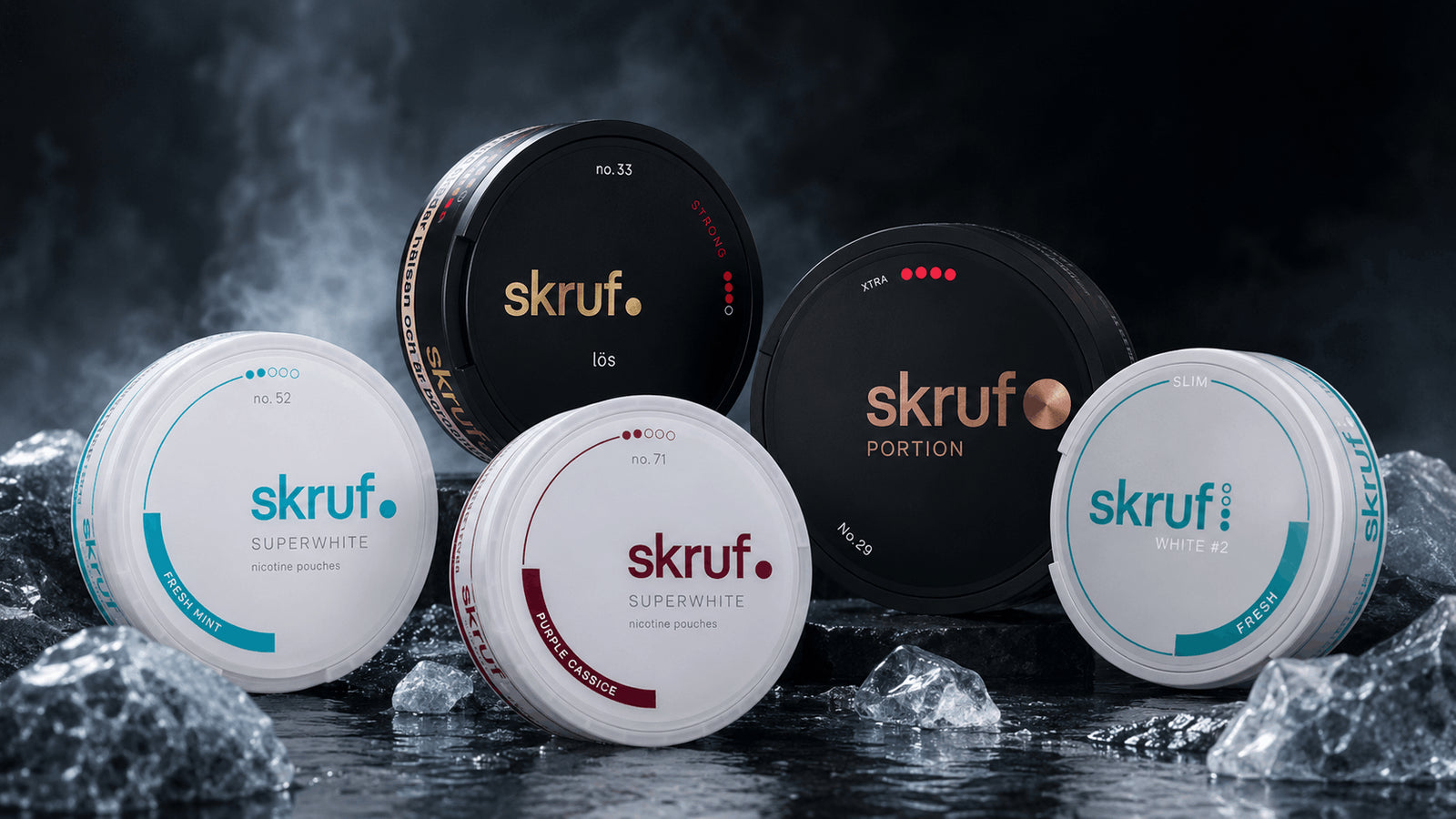 Snus Skruf, portions White et nicotine pouches Superwhite