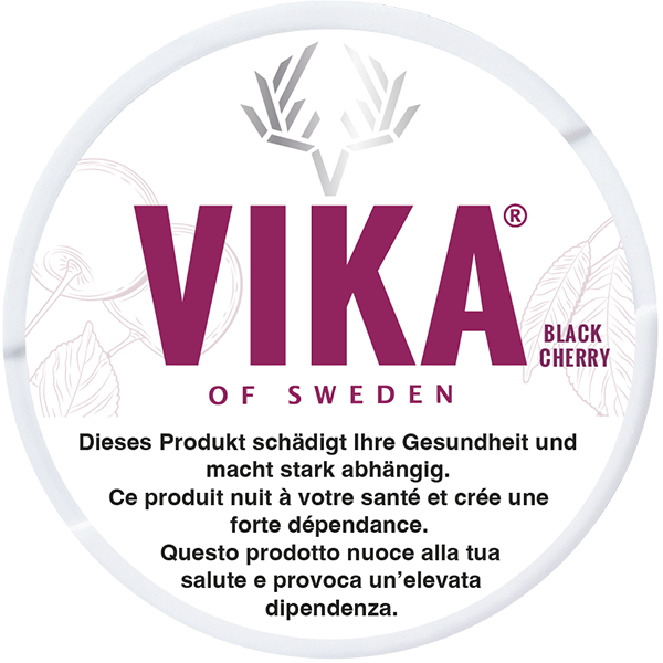 Vika Black Cherry Dose mit Warnhinweis
